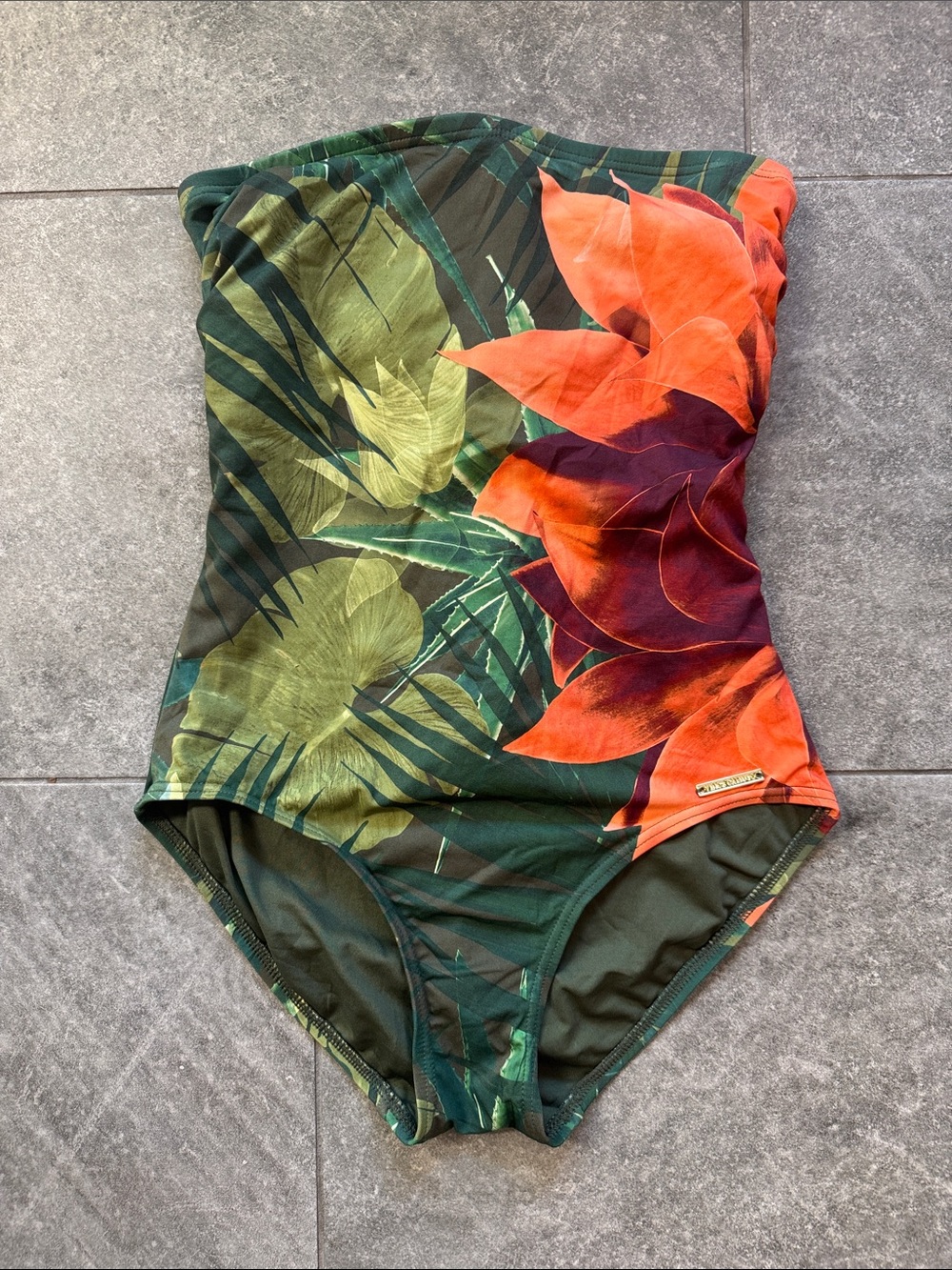 Vince Camuto Green & Orange Tropical Floral One-Piece Swimsuit resort